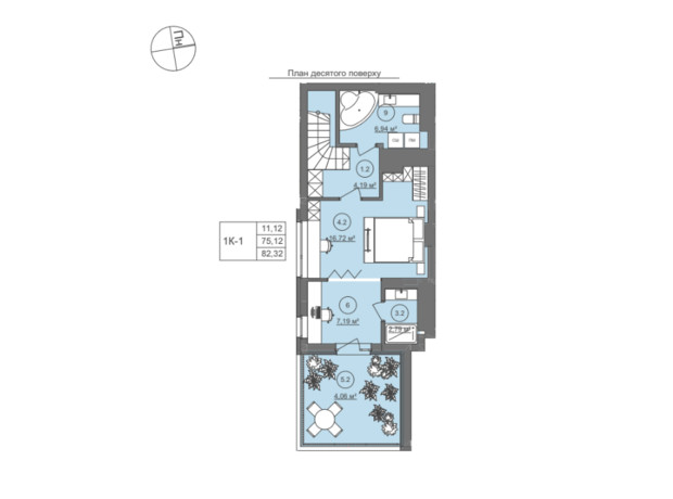 ЖК Well Home: планировка 1-комнатной квартиры 82.32 м²