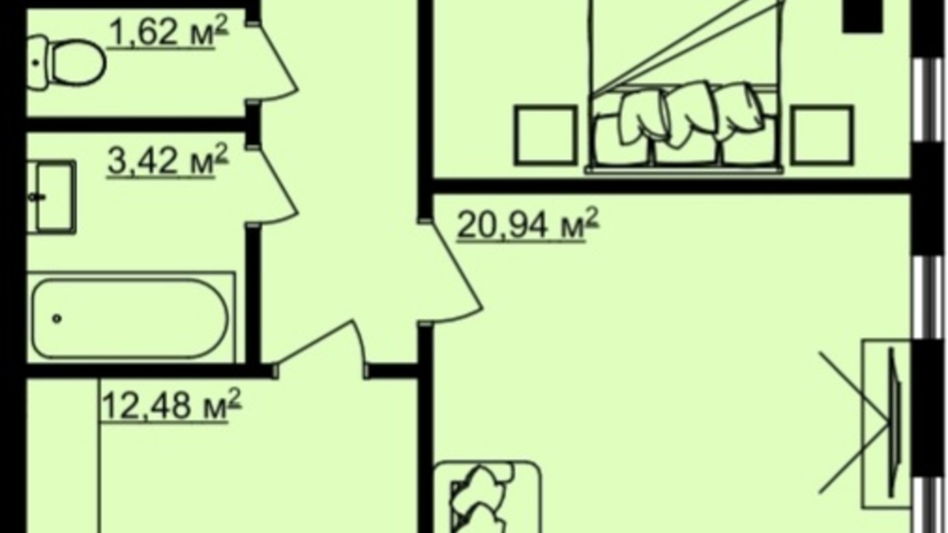 Планировка 2-комнатной квартиры в ЖК На Острозького 66.73 м², фото 550788