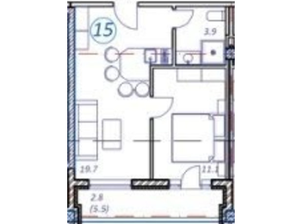 Апарт-комплекс Европа Плюс: планировка 1-комнатной квартиры 36 м²