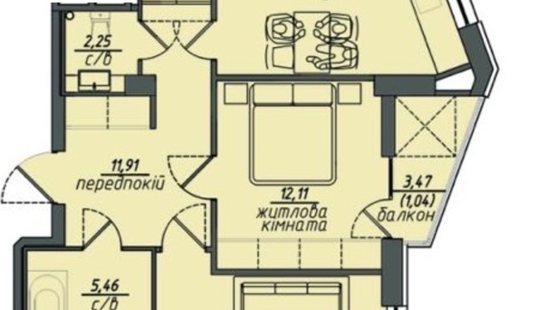 Планировка 2-комнатной квартиры в ЖК Hills 64.69 м², фото 551038