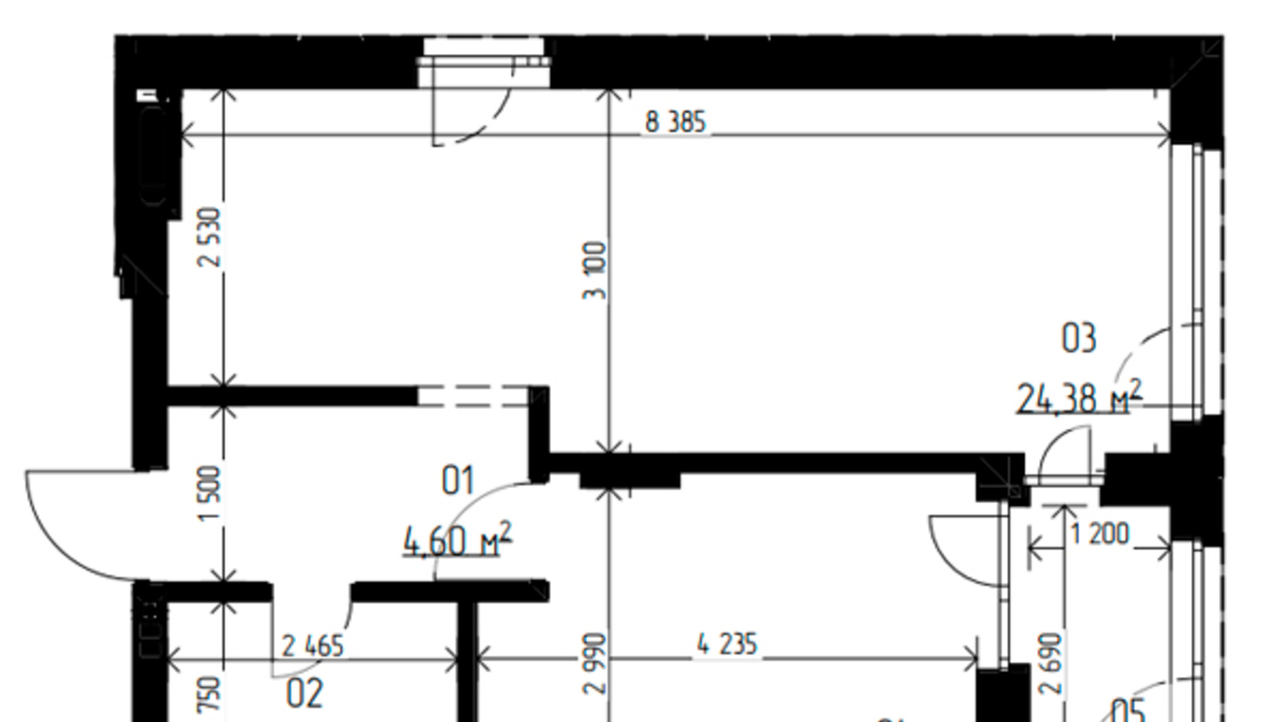 Планування 2-кімнатної квартири в ЖК Laketown 47.33 м², фото 551050