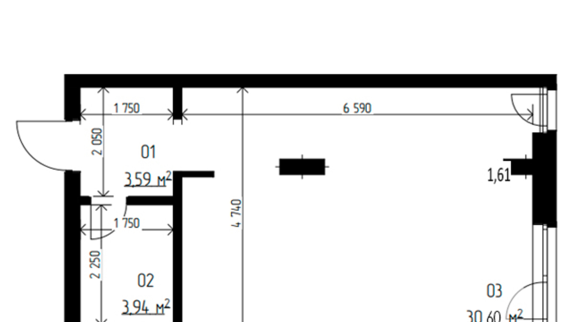 Планування 1-кімнатної квартири в ЖК Laketown 38.13 м², фото 551051