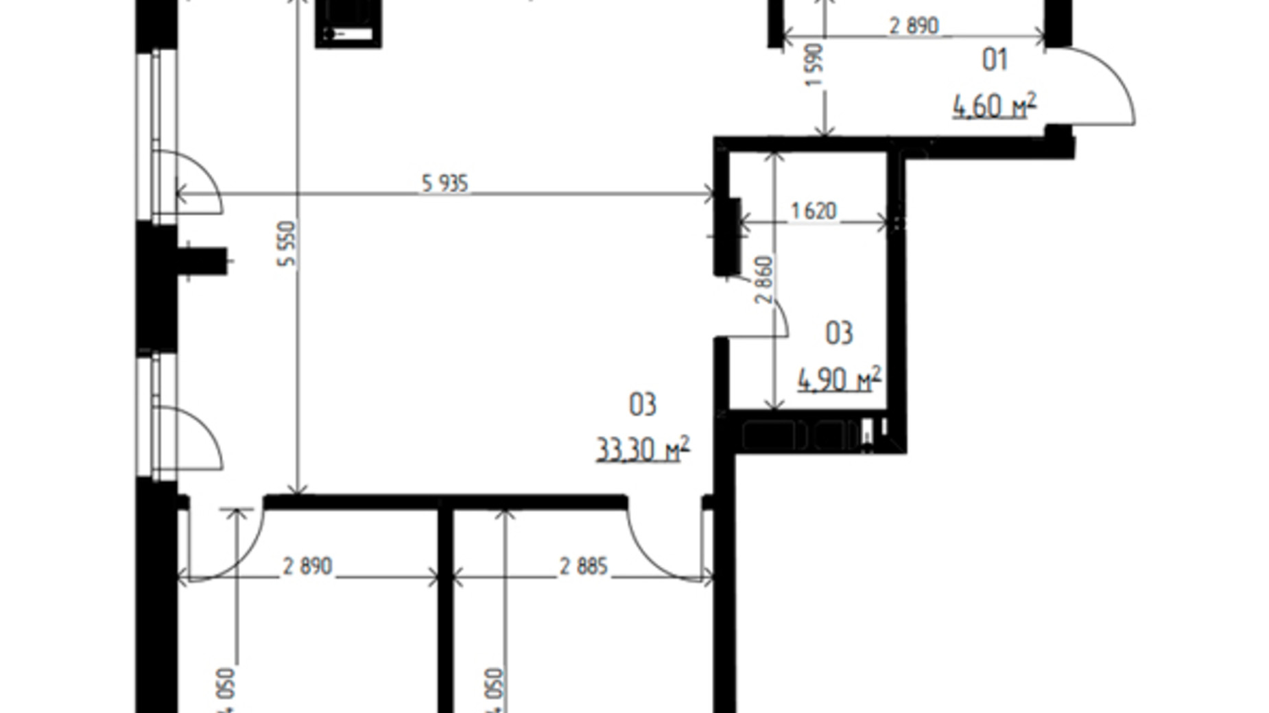 Планировка 3-комнатной квартиры в ЖК Laketown 66.17 м², фото 551053