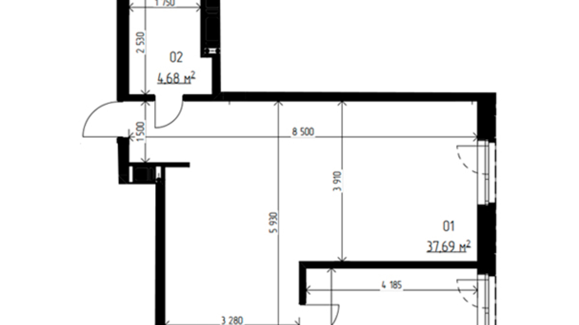 Планировка 2-комнатной квартиры в ЖК Laketown 58.67 м², фото 551061