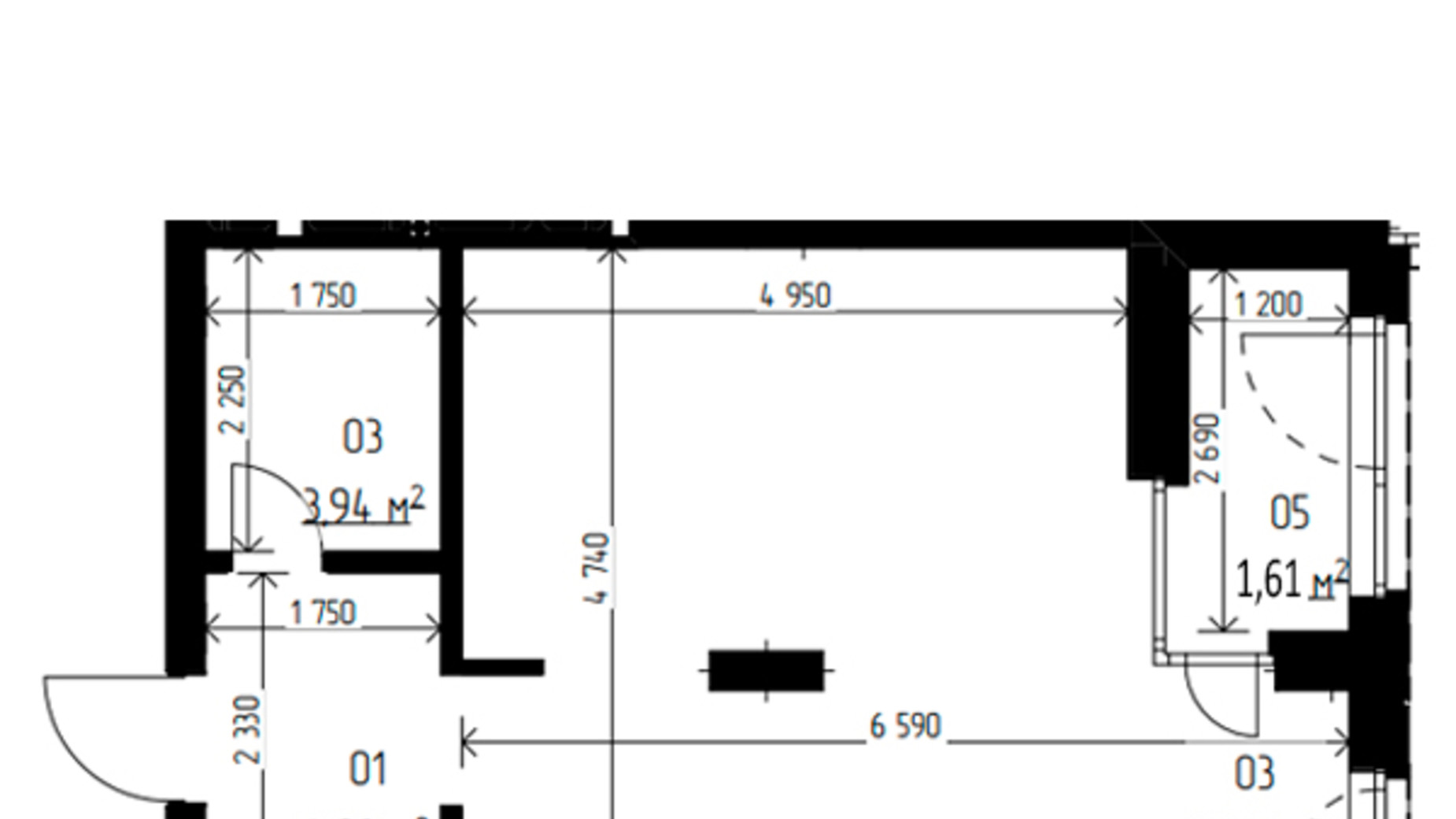 Планування 1-кімнатної квартири в ЖК Laketown 35.18 м², фото 551067