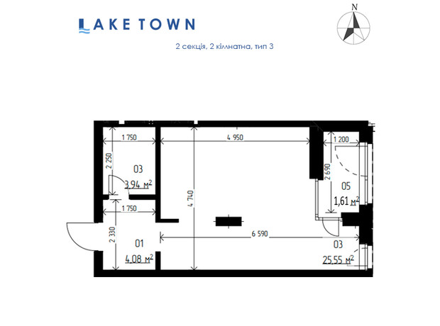 ЖК Laketown: планировка 1-комнатной квартиры 35.18 м²