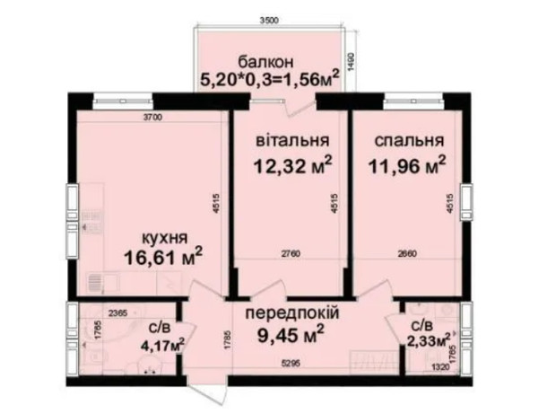 ЖК Кришталеві джерела: планировка 2-комнатной квартиры 58.4 м²