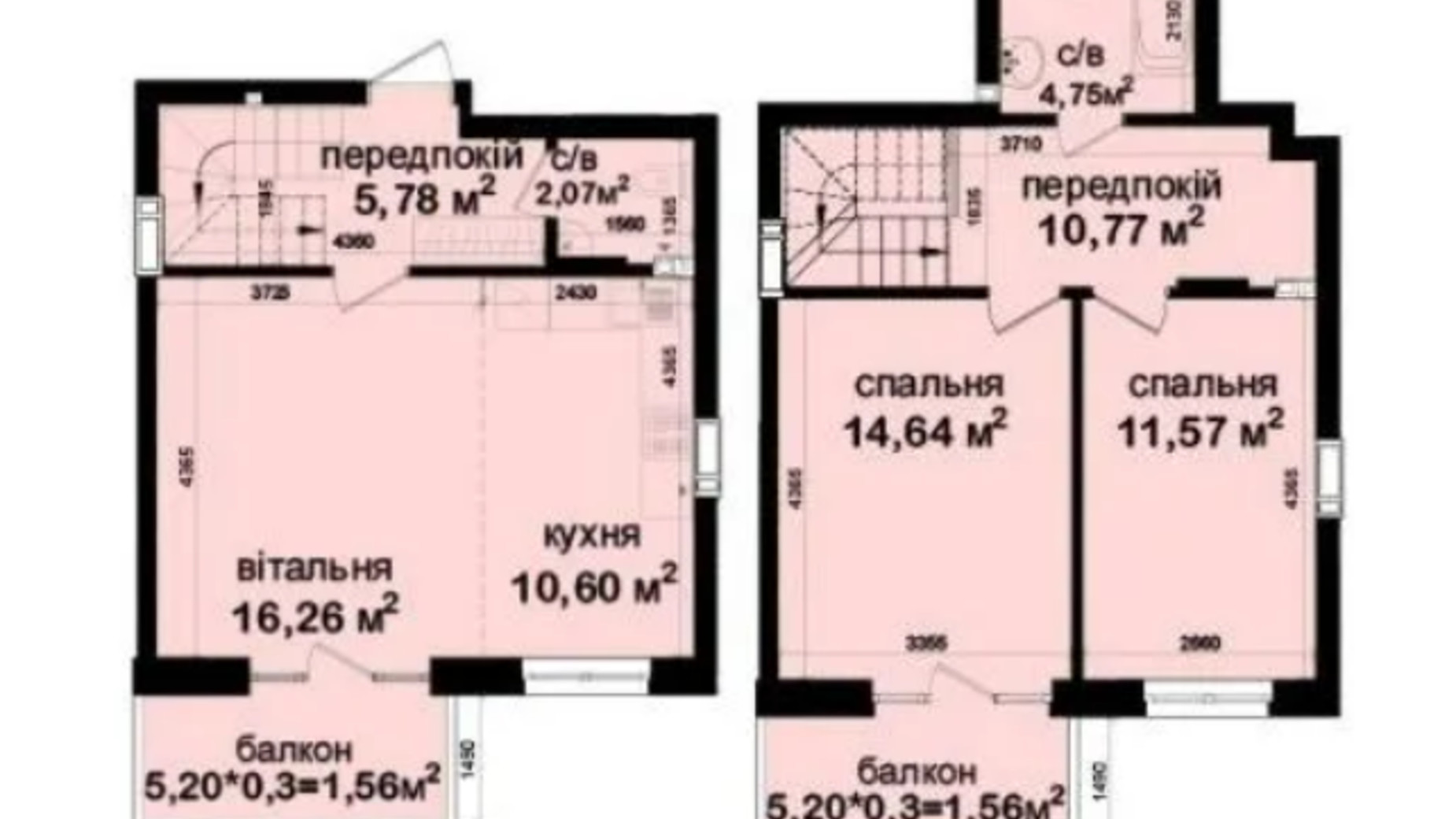 Планування багато­рівневої квартири в ЖК Кришталеві джерела 79.56 м², фото 551090