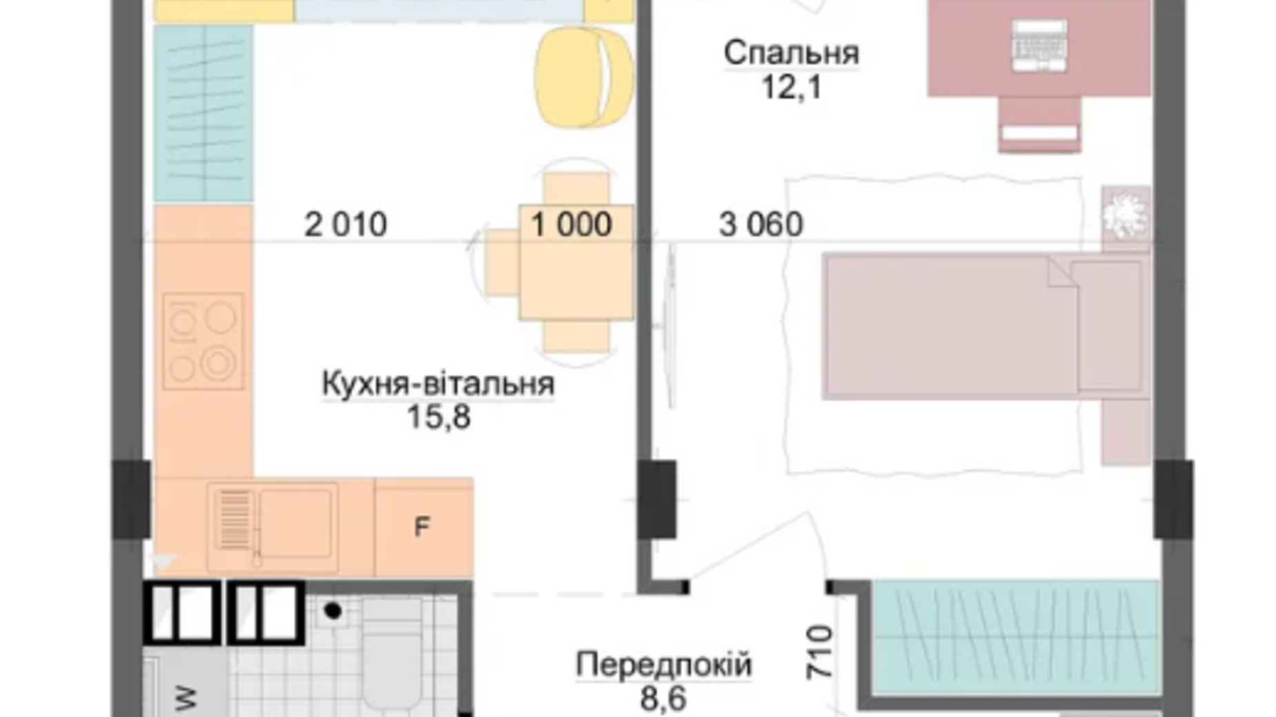 Планировка 1-комнатной квартиры в ЖК Respublika 43.9 м², фото 551424