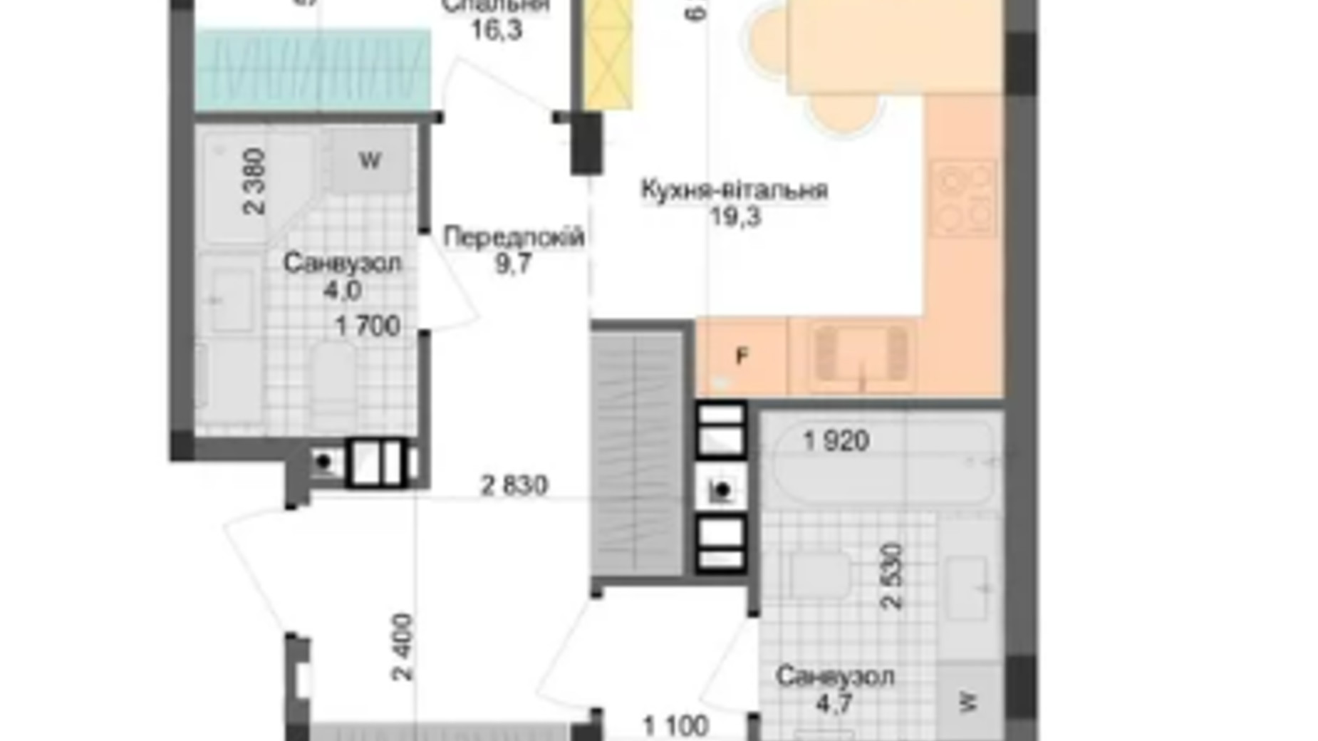 Планування 2-кімнатної квартири в ЖК Respublika 74.3 м², фото 551425