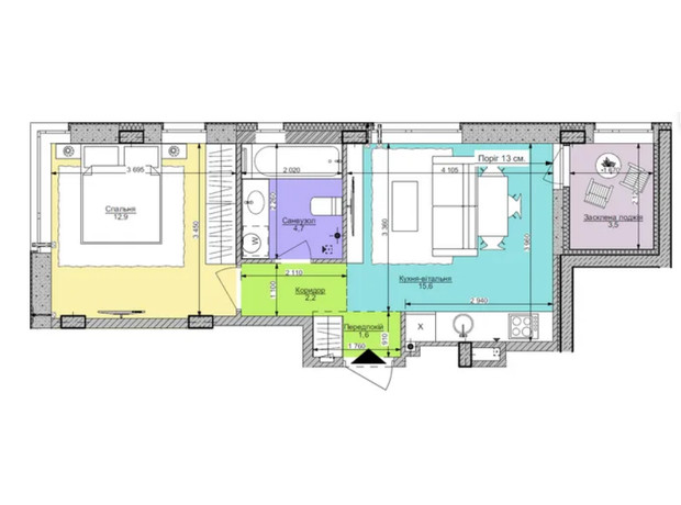 ЖК Respublika: планировка 1-комнатной квартиры 40.5 м²