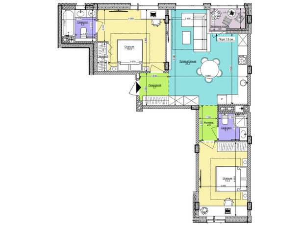 ЖК Respublika: планировка 2-комнатной квартиры 73.3 м²