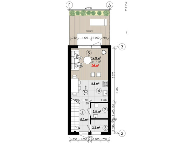 Таунхаус New Smart 12 Лавина: планування 4-кімнатної квартири 95.4 м²