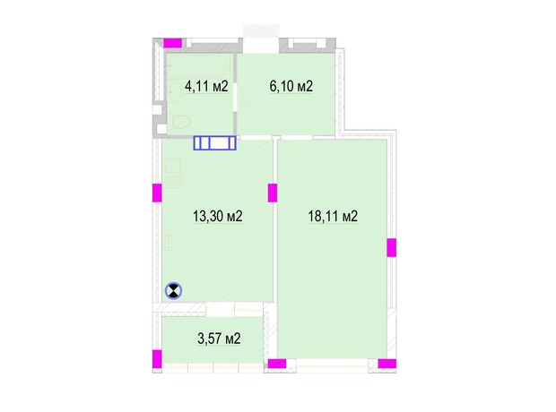 ЖК Родинний Маєток: планировка 1-комнатной квартиры 46.3 м²