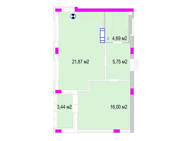 ЖК Родинний Маєток: планировка 1-комнатной квартиры 51.76 м²