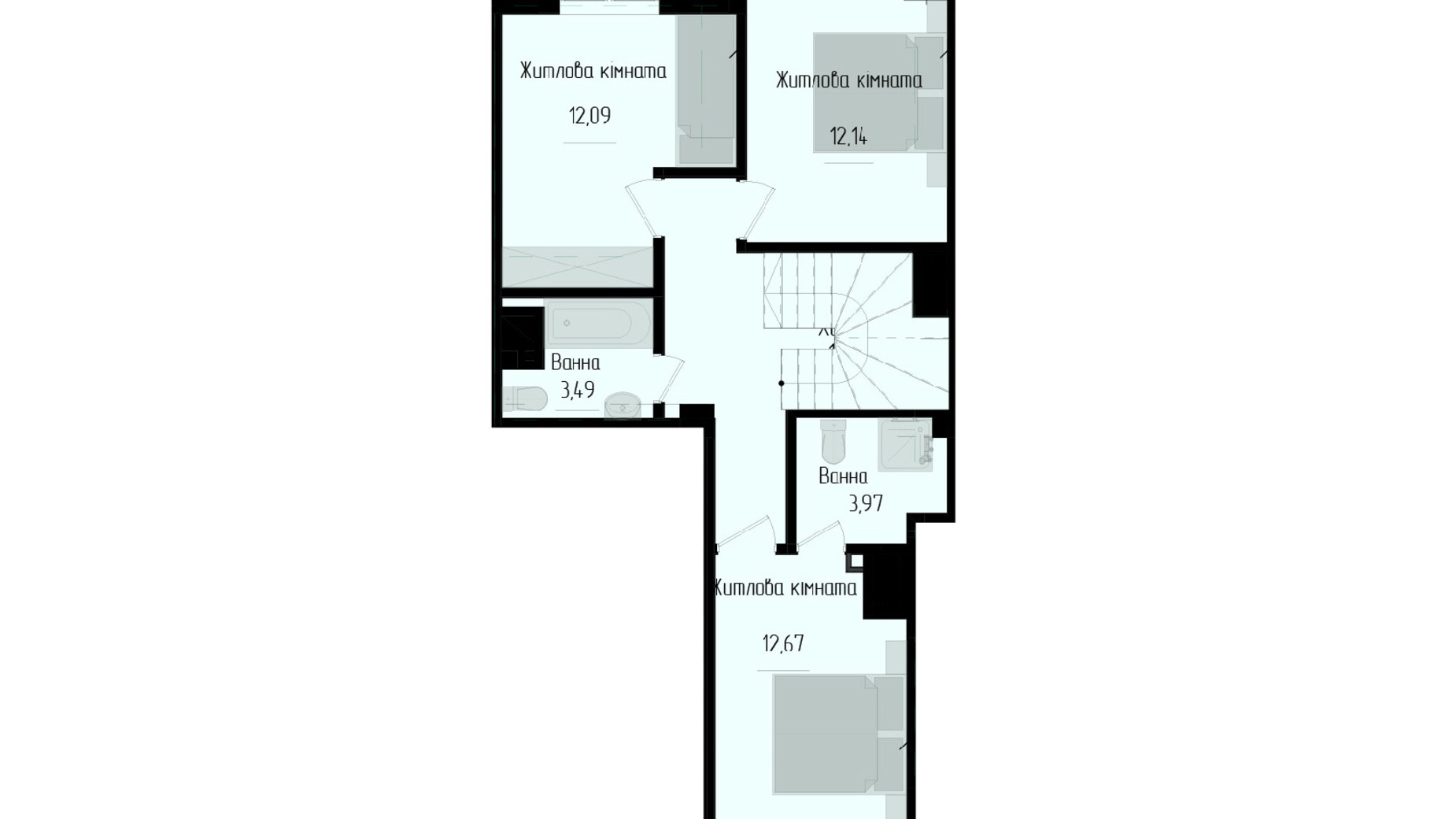 Планировка много­уровневой квартиры в ЖК Научный 93.39 м², фото 551790