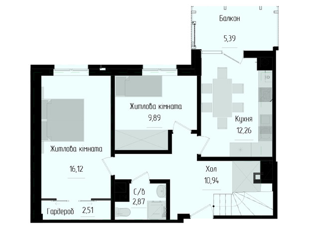 ЖК Науковий: планування 4-кімнатної квартири 93.39 м²
