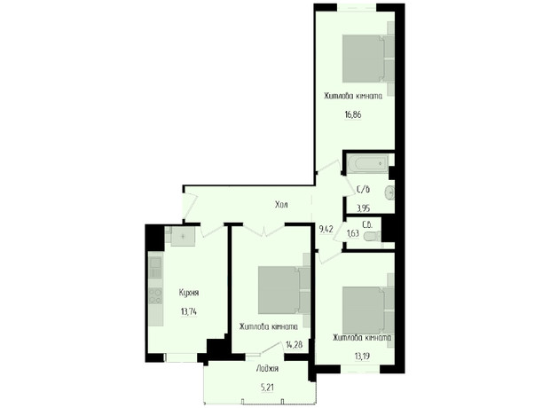 ЖК Науковий: планування 3-кімнатної квартири 78.28 м²