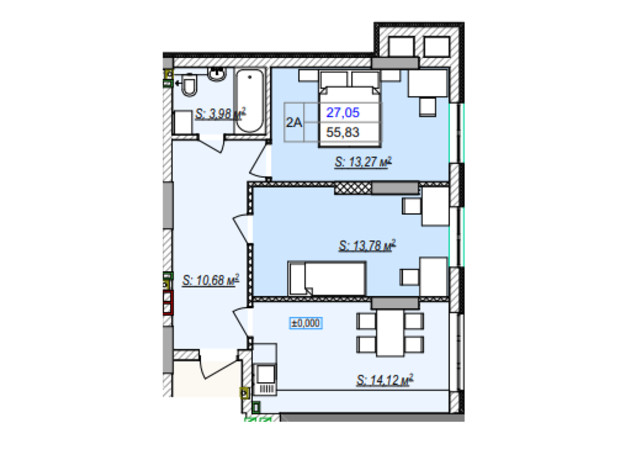 ЖК Irpin City: планировка 2-комнатной квартиры 56.9 м²