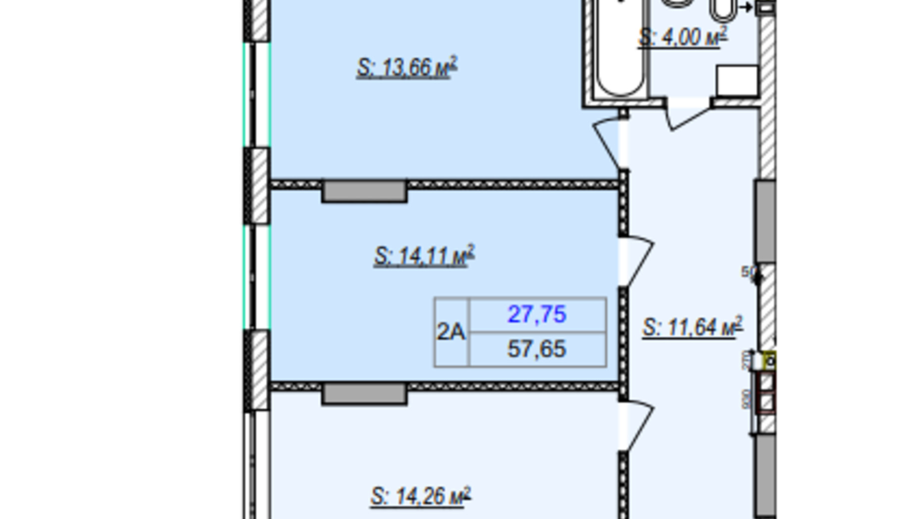 Планування 2-кімнатної квартири в ЖК Irpin City 56.6 м², фото 552055