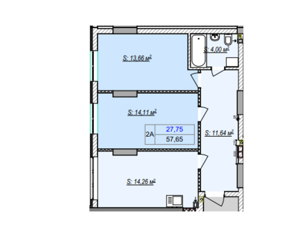 ЖК Irpin City: планировка 2-комнатной квартиры 56.6 м²