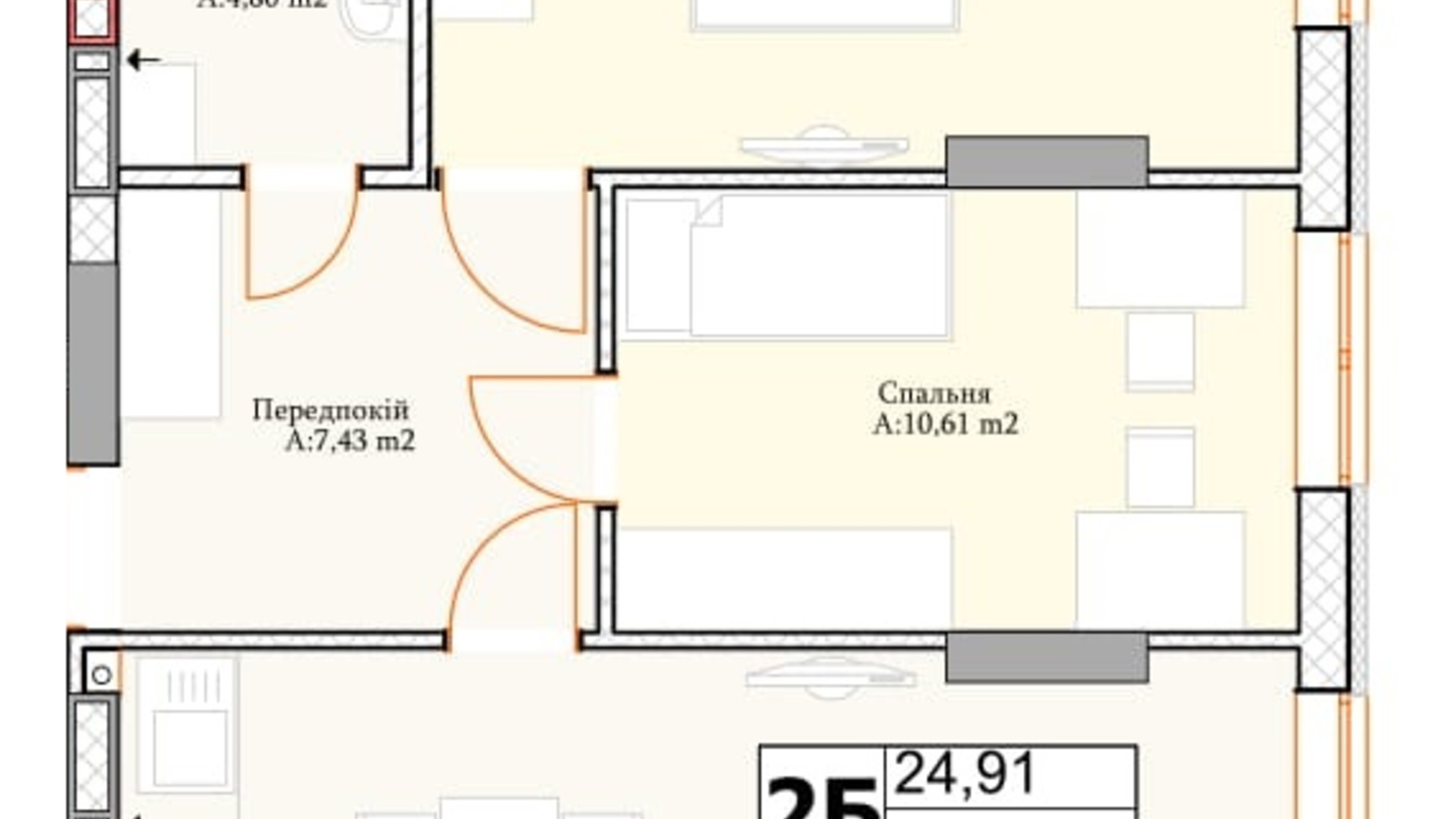 Планировка 2-комнатной квартиры в ЖК Irpin City 59.57 м², фото 552056