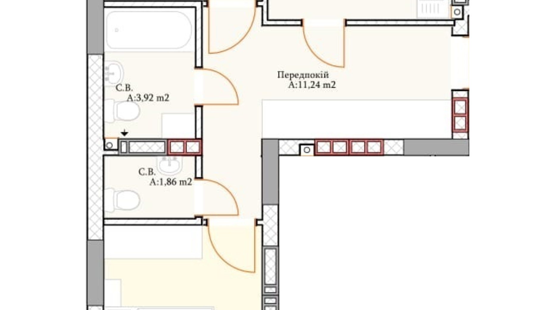 Планировка 2-комнатной квартиры в ЖК Irpin City 60.7 м², фото 552058