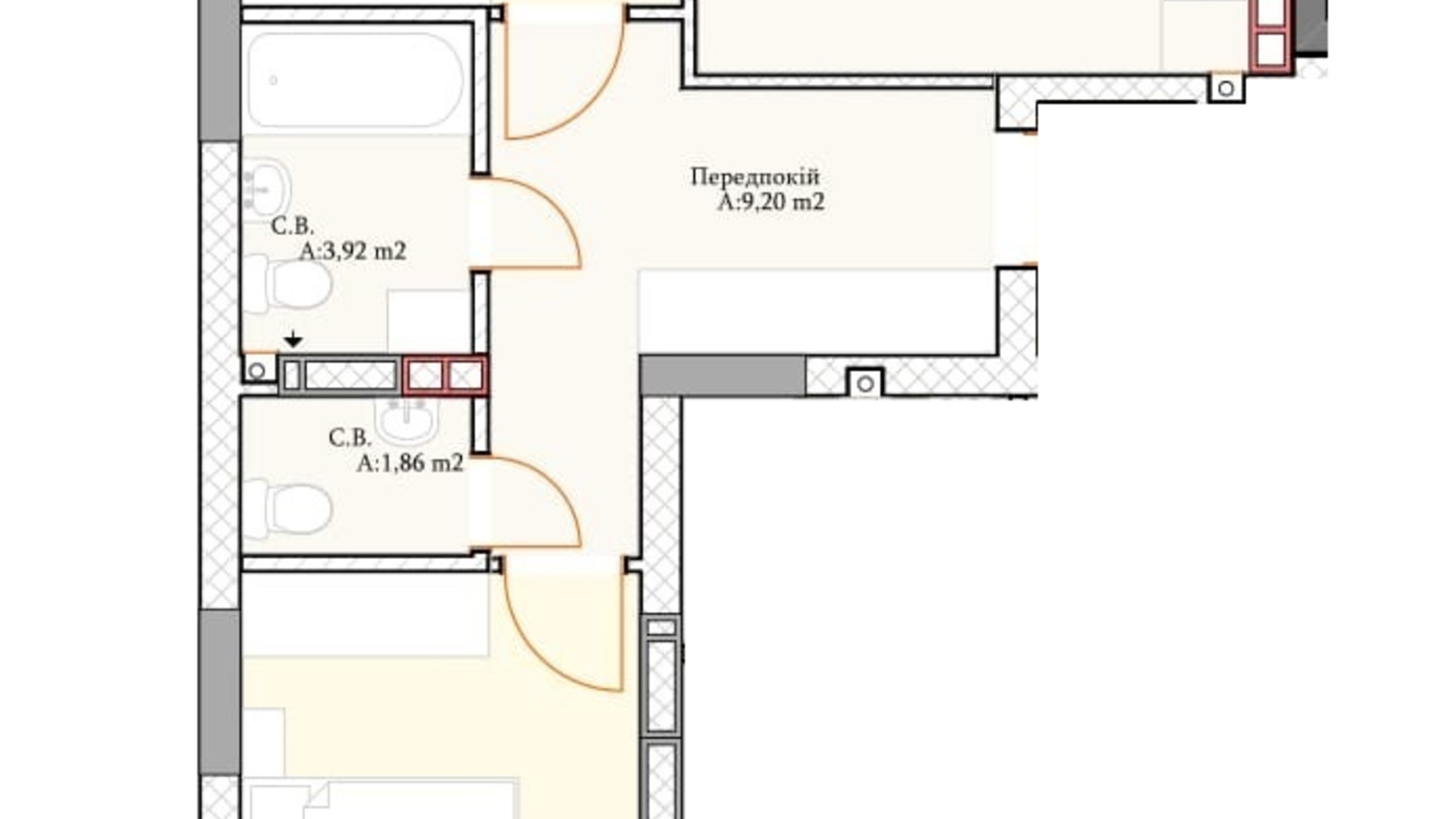 Планировка 2-комнатной квартиры в ЖК Irpin City 57.17 м², фото 552063