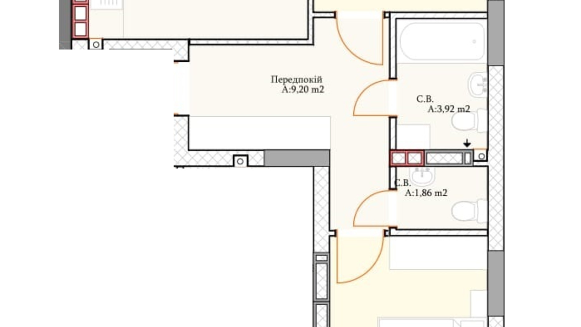 Планировка 2-комнатной квартиры в ЖК Irpin City 65.9 м², фото 552064
