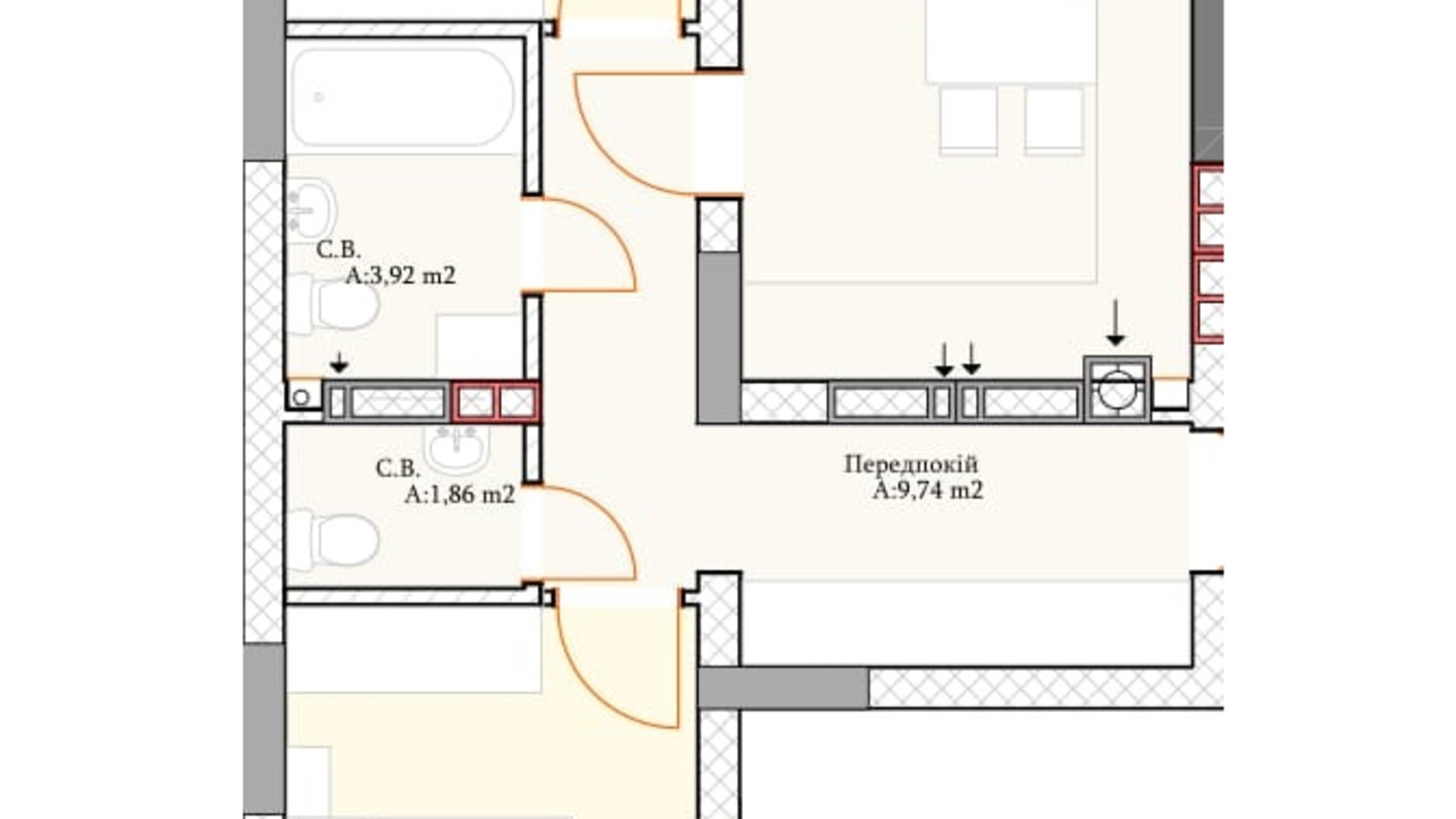 Планировка 2-комнатной квартиры в ЖК Irpin City 69.4 м², фото 552065