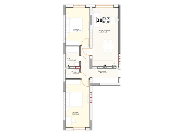 ЖК Irpin City: планировка 2-комнатной квартиры 69.4 м²