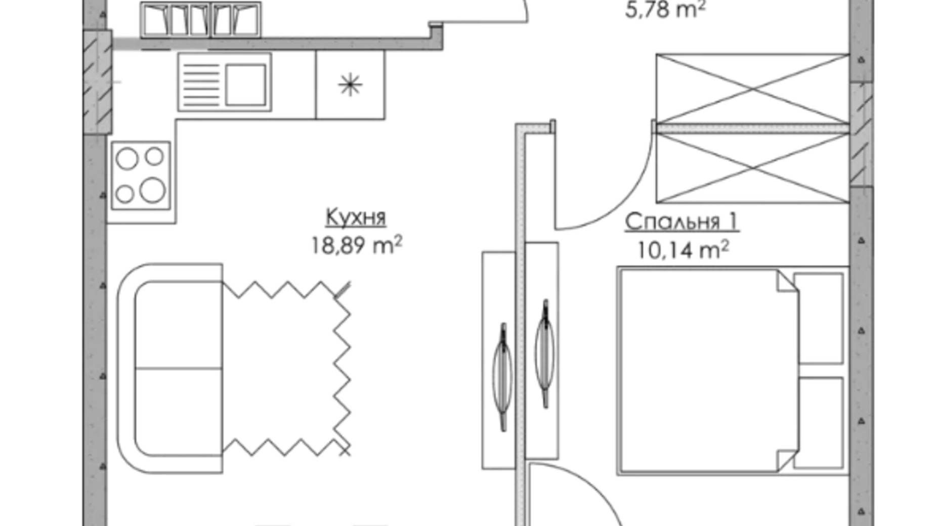 Планування 1-кімнатної квартири в ЖК O2 Residence 42.24 м², фото 552146