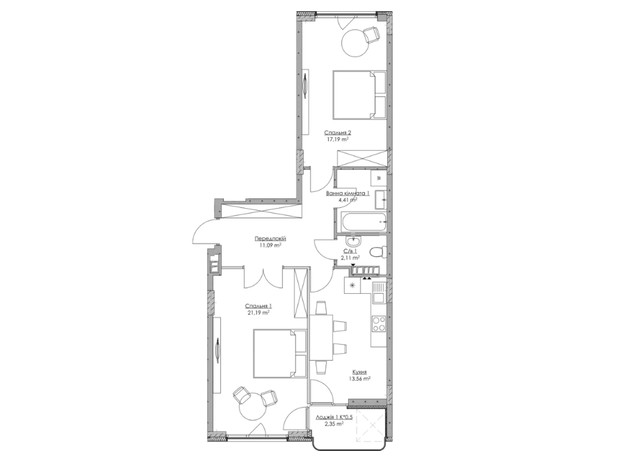 ЖК O2 Residence: планування 2-кімнатної квартири 71.9 м²