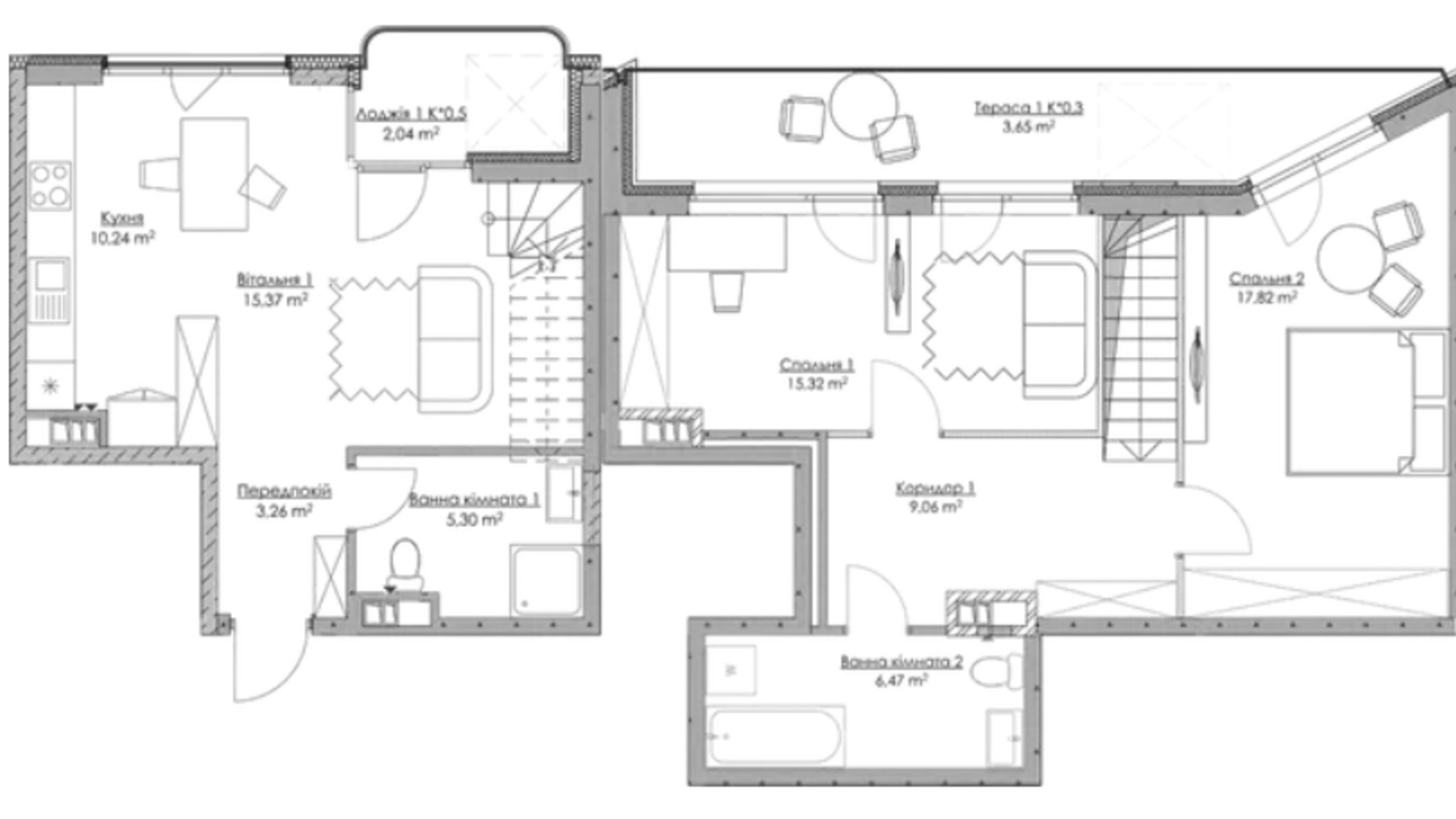 Планування 3-кімнатної квартири в ЖК O2 Residence 88.53 м², фото 552152