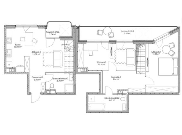 ЖК O2 Residence: планування 3-кімнатної квартири 88.53 м²