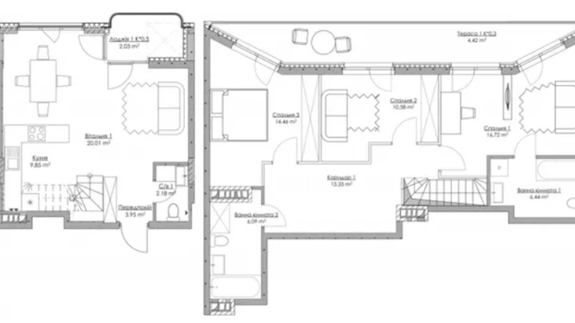 Планировка много­уровневой квартиры в ЖК O2 Residence 110.06 м², фото 552157