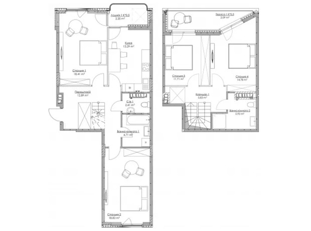 ЖК O2 Residence: планування 4-кімнатної квартири 112.25 м²