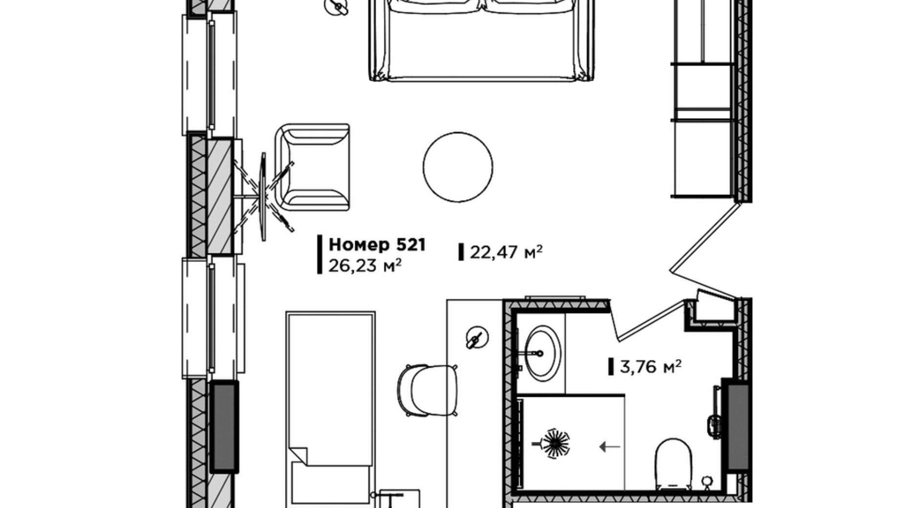 Планировка апартаментов в Апарт-отель Lev City Hotel 26.23 м², фото 552193