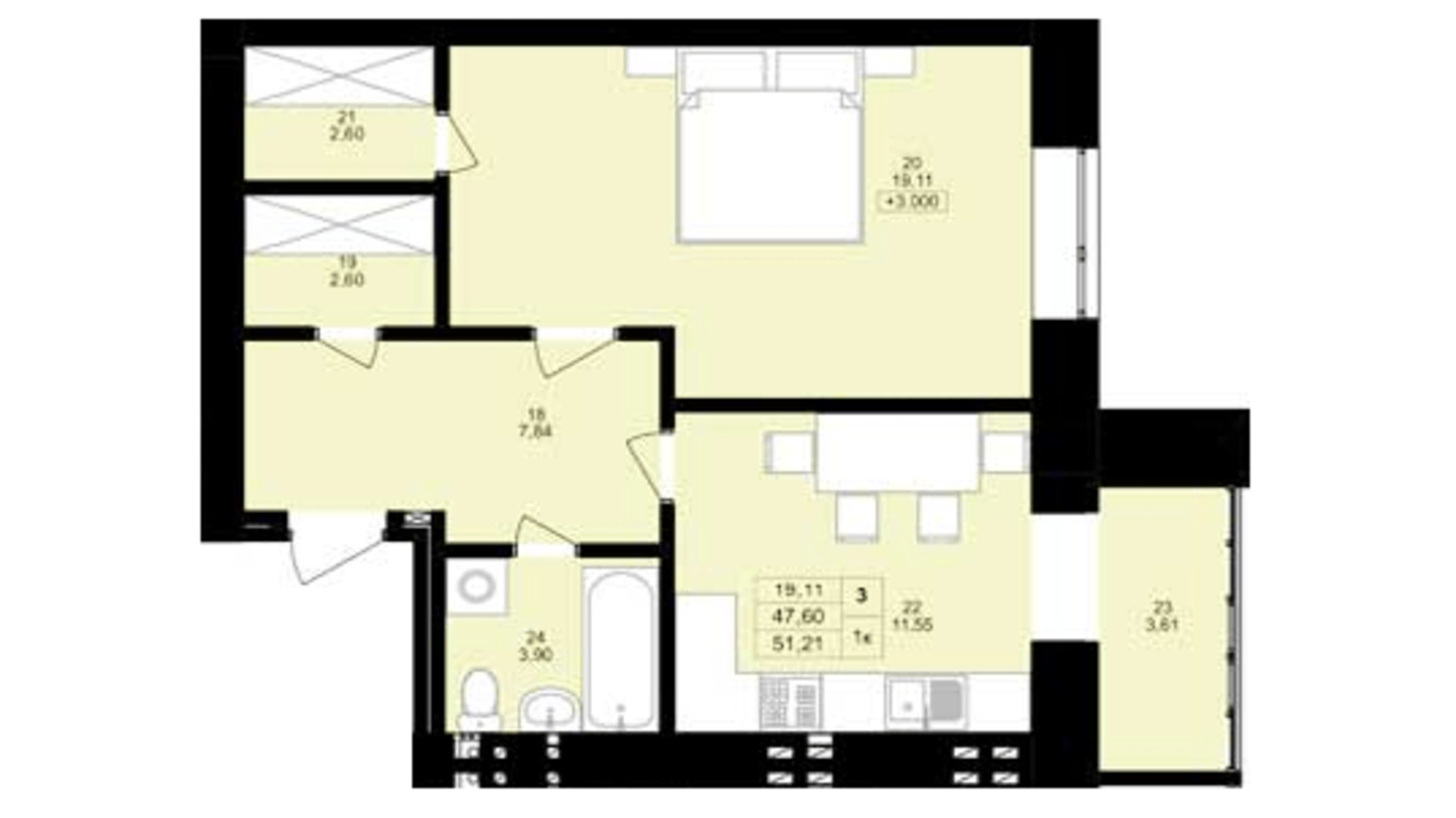 Планировка 1-комнатной квартиры в ЖК Затишний двір 53.5 м², фото 552646