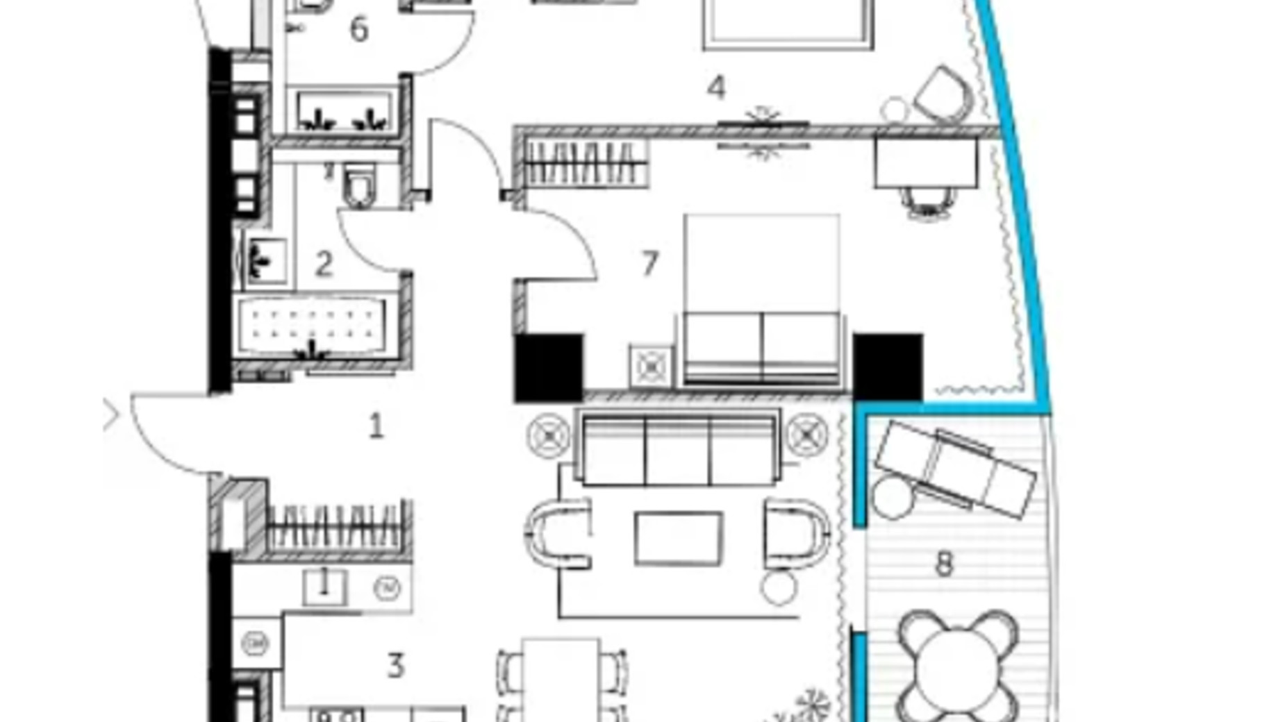 Планування 2-кімнатної квартири в ЖК Taryan Towers 83.69 м², фото 552649