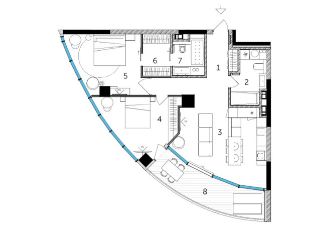 ЖК Taryan Towers: планування 2-кімнатної квартири 91.37 м²