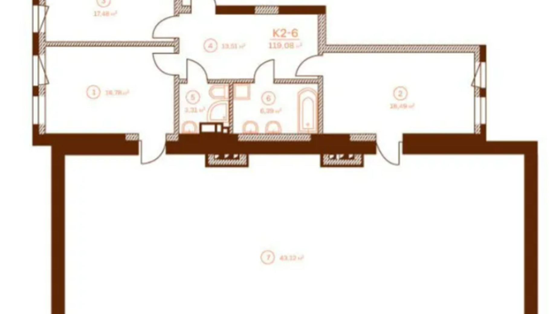Планировка 2-комнатной квартиры в ЖК Stanford 119.08 м², фото 552690