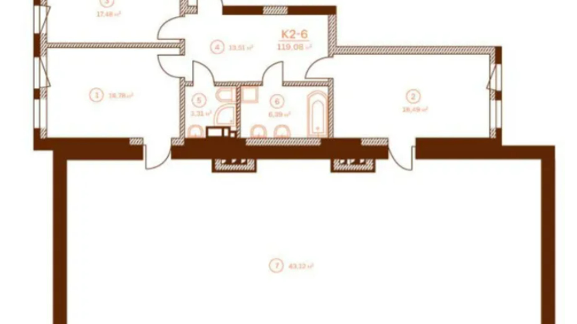 Планування 2-кімнатної квартири в ЖК Stanford 119.08 м², фото 552690