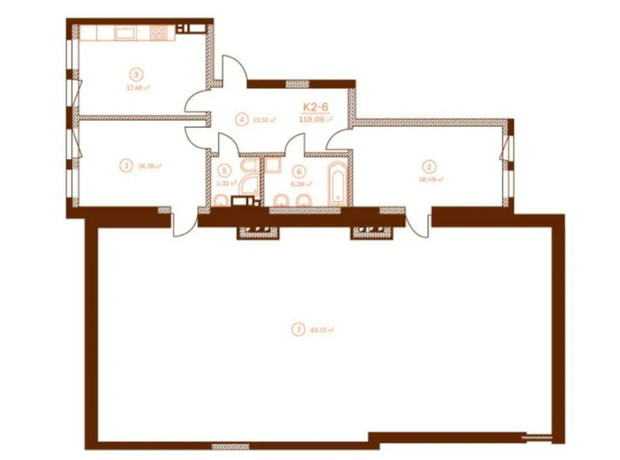 ЖК Stanford: планування 2-кімнатної квартири 119.08 м²