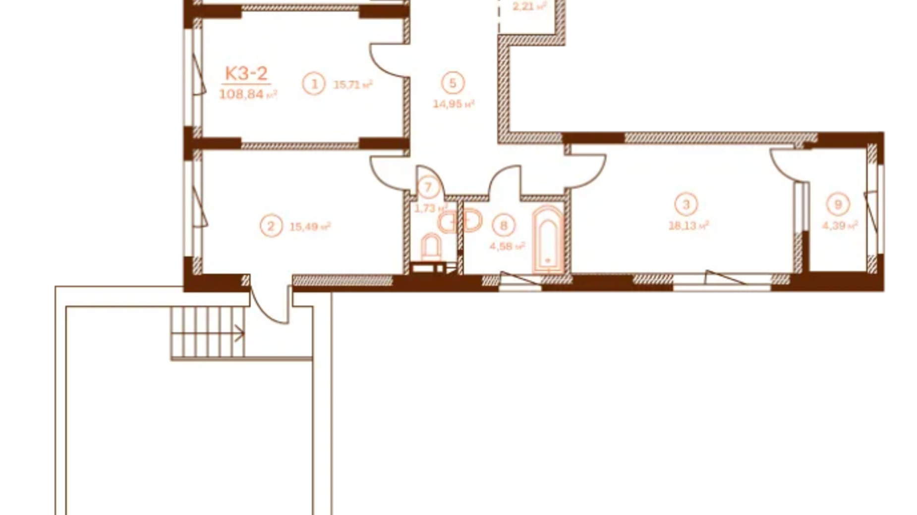 Планировка 3-комнатной квартиры в ЖК Stanford 108.84 м², фото 552699