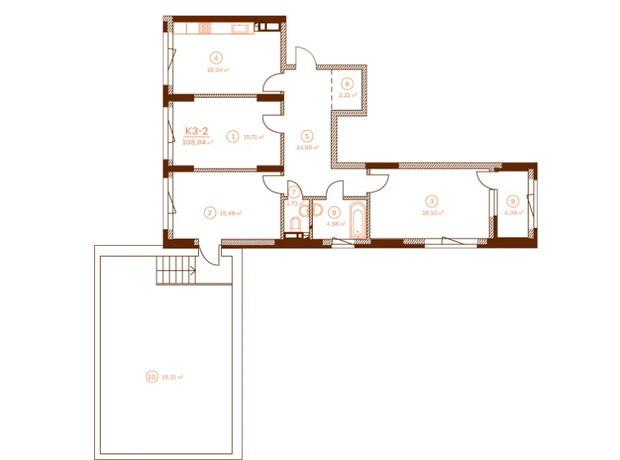 ЖК Stanford: планировка 3-комнатной квартиры 108.84 м²