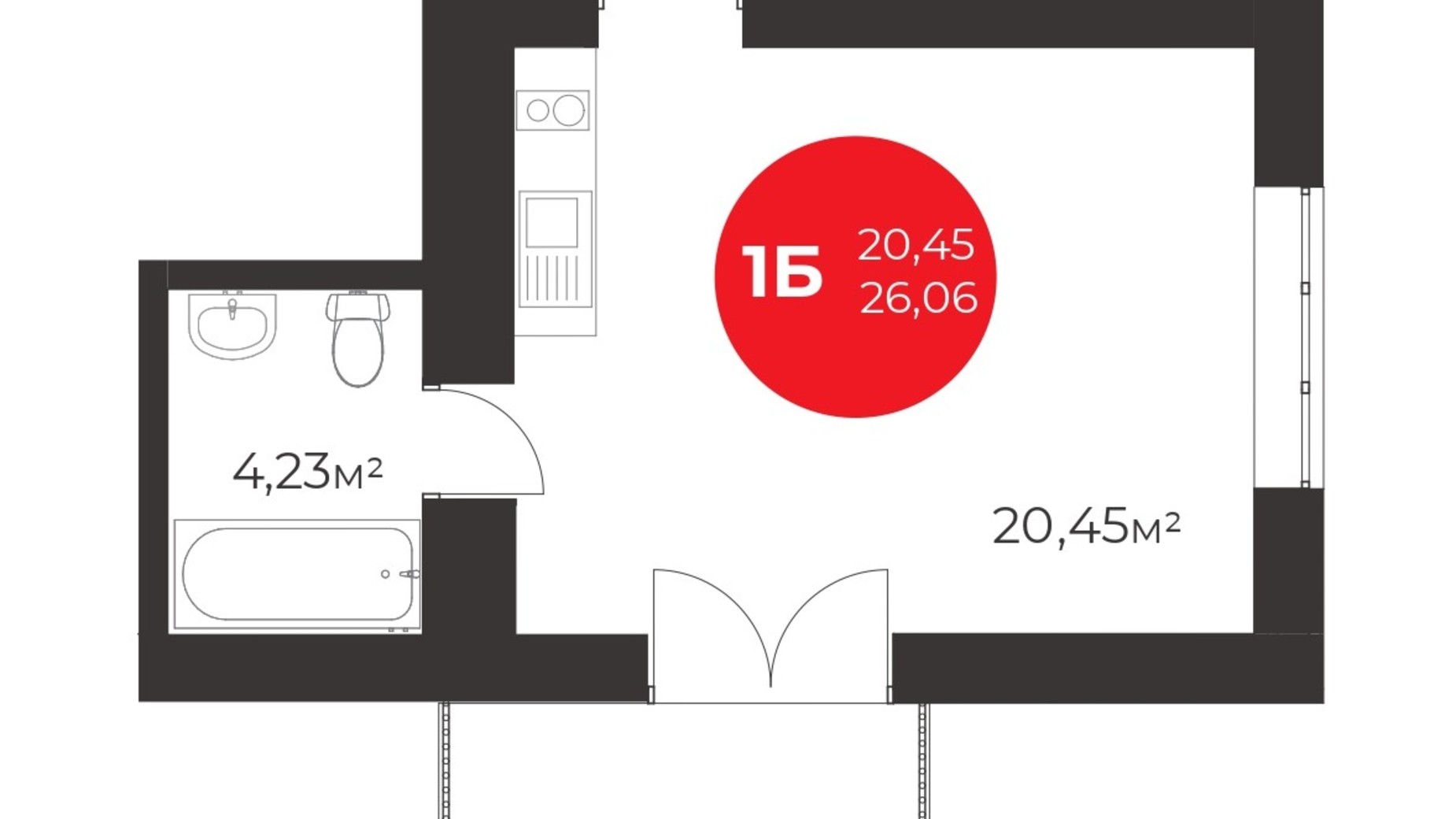 Планировка квартиры студии в ЖК Молодость 24.9 м², фото 552700