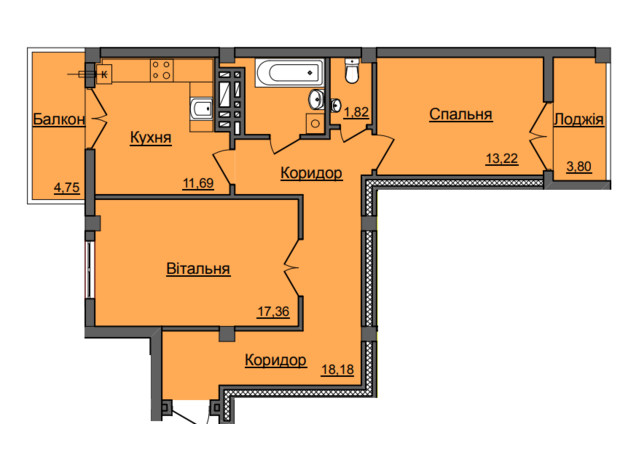 ЖК Хмельницкий: планировка 2-комнатной квартиры 79.8 м²