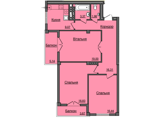 ЖК Хмельницкий: планировка 3-комнатной квартиры 90.6 м²