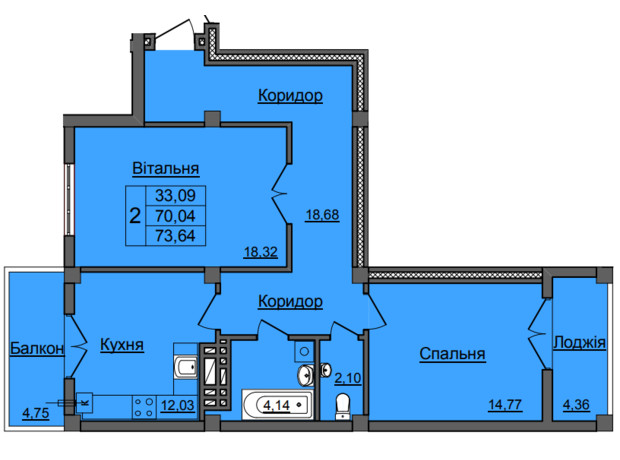 ЖК Хмельницький: планування 2-кімнатної квартири 76.5 м²